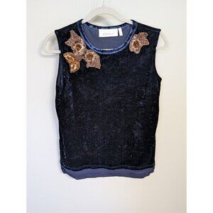 Labellum Hillary Scott Top Womans XS Navy Crushed Velvet Sequin Beads Whimsigoth